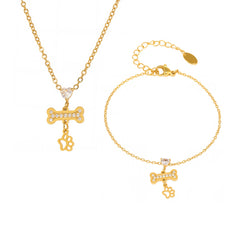 Cubic Zirconia Bone-Motif Necklace or Bracelet