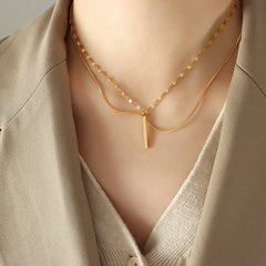 Gold-Tone Double Layer Bar Pendant Necklace