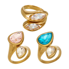 18K Gold-Plated Faceted Glass and Cubic Zirconia Rings