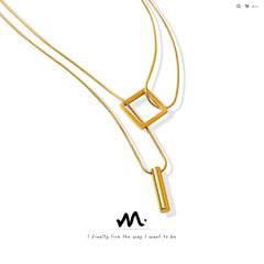 Square and Bar Double Layer Necklace