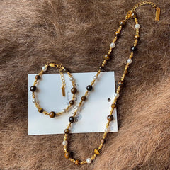 Nicolette Vintage-Inspired Tiger-Eye Pearl Necklace