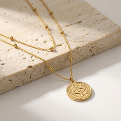 Layered Eye Coin Pendant Necklace