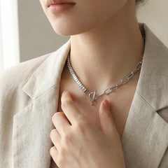 Cubic Zirconia Mixed-Link Toggle Necklace & Bracelet