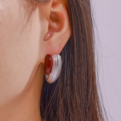 Enamel Ribbed Hoop Earrings