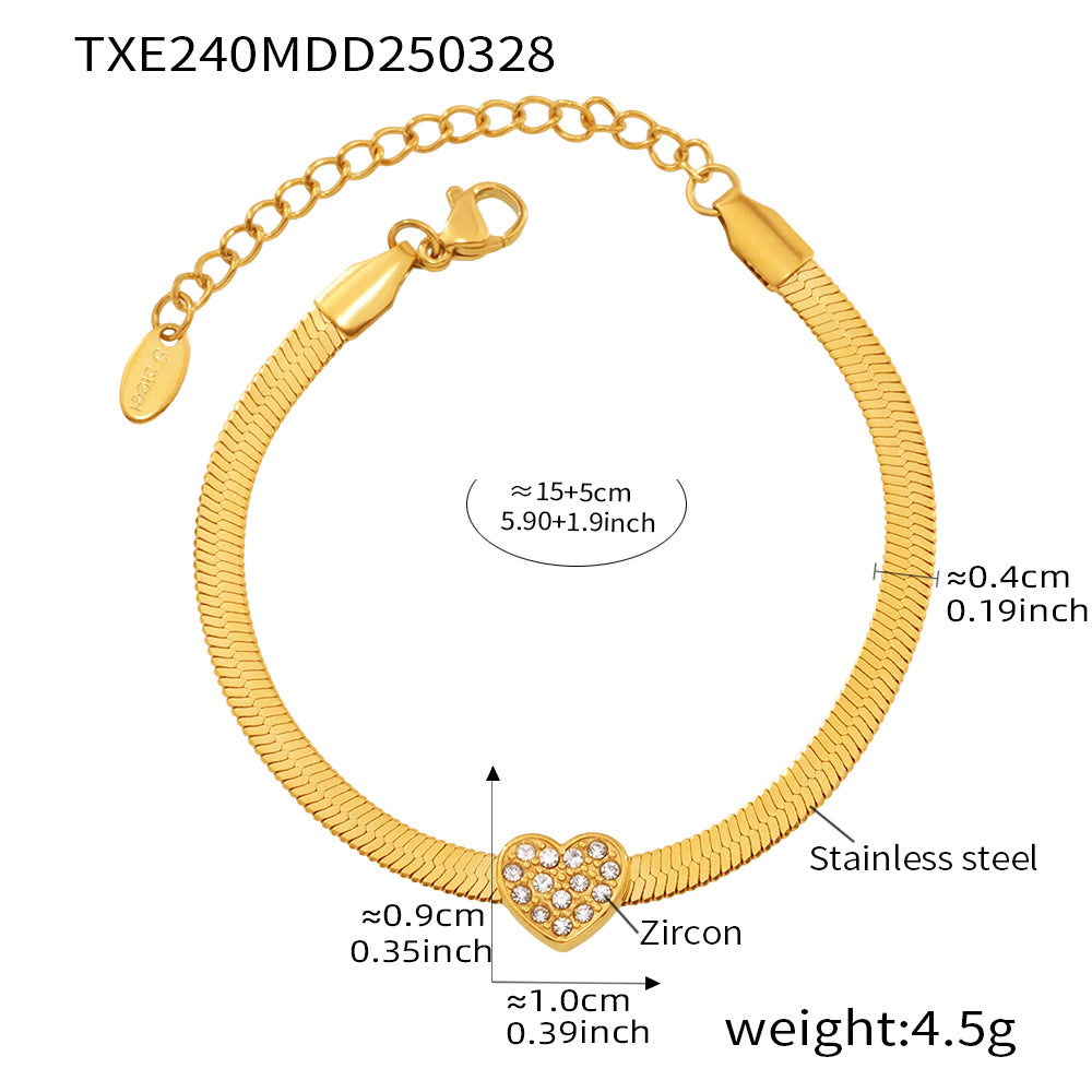 Gold-Tone Heart Cubic Zirconia Snake Chain Bracelet