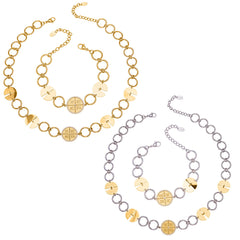 Disc & Letter Charm Necklace & Bracelet