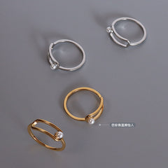 Pearl-Look Geometric Open Ring