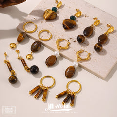 18K Gold-Plated Tiger Eye Earring Designs