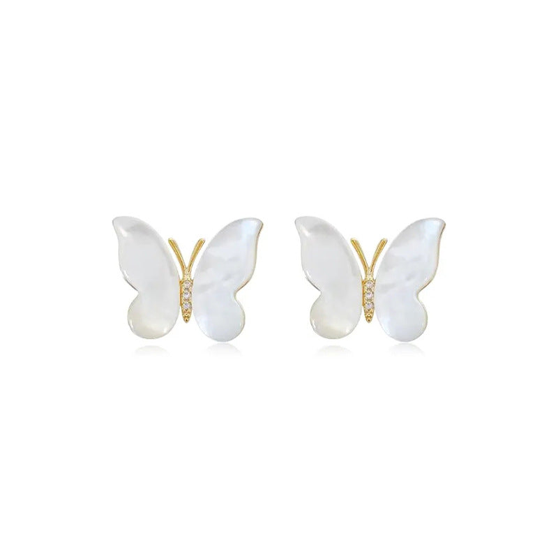 Camille White Mother-of-Pearl Butterfly Stud Earrings