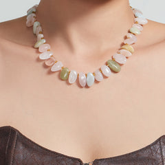 Blue-Gray Stone or Amazonite Beaded Necklace