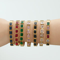 Czech Glass Square Accent Clasp Bangle