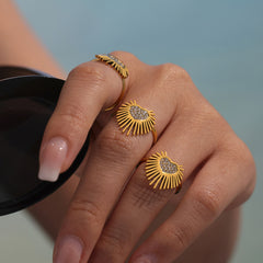 Cubic Zirconia Heart Sunburst Open Ring