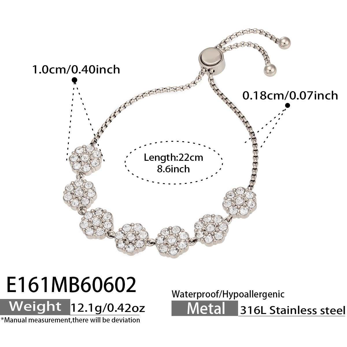18K Gold-Plated Cubic Zirconia Flower Slider Bracelet