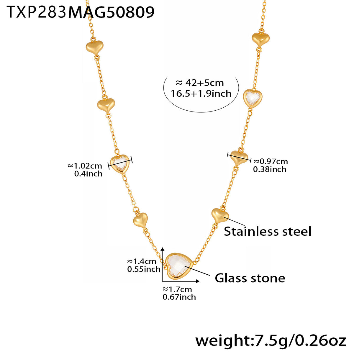18K Gold-Plated Heart Glass Chain Necklace