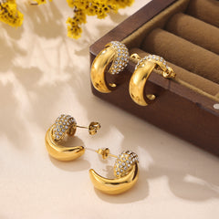 18K Gold-Plated Crescent Stud Earrings