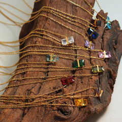 Birth Month Color Geometric Pendant Necklace