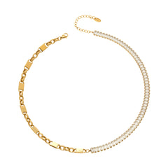 Cubic Zirconia & Chain Split Necklace