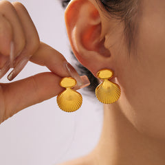 18K Gold-Plated Scallop Shell Stud Earrings