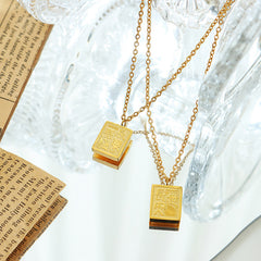 18K Gold-Plated Engraved Square Tag Necklace