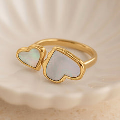 18K Gold-Plated Mother-of-Pearl Heart Open Ring