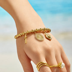 18K Gold-Plated Beaded Charm Bangle