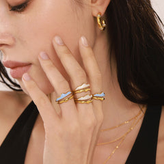 Enamel Double Wave Open Ring