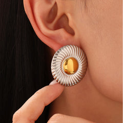 Radiating Round Disc Stud Earrings