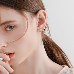 Nicolette Vintage-Inspired Pearl Pavé Bow Stud Earrings