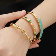 18K Gold-Plated & Silver-Tone Enamel Bangles