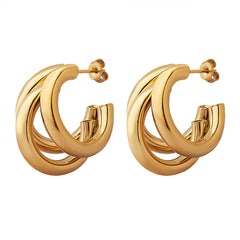 Triple-Line Hollow Hoop Earrings