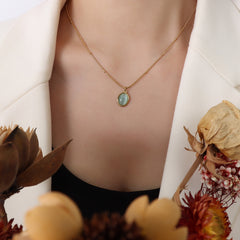 Oval Cat-Eye-Look Pendant Necklace