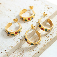 18K Gold-Plated Multicolor Enamel C-Hoop Earrings