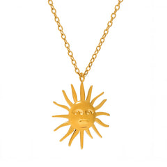 Sculptural Sun Face Pendant Necklace