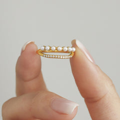 18K Gold-Plated Pearl-Look Cubic Zirconia Ring