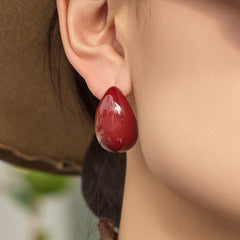 Red Enamel Teardrop Stud Earrings