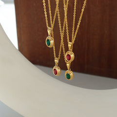 Faceted Red or Green Stone Necklace or Ring