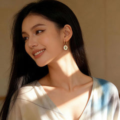 Daphne Vintage-Inspired White Mother-of-Pearl Turquoise Hoop Earrings