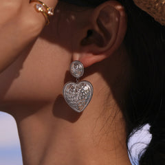 18K Gold-Plated Textured Heart Drop Earrings