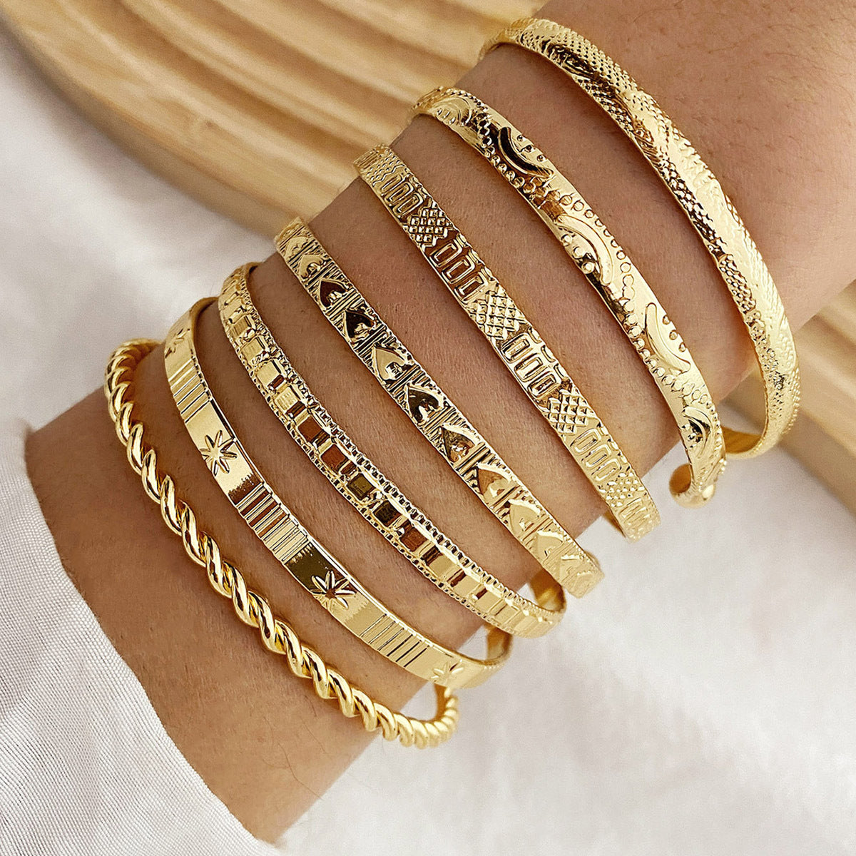 7-Piece Adjustable Textured Cuff Stack