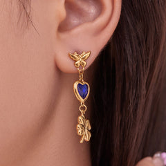 Heart & Flower Glass-Stone Drop Earrings