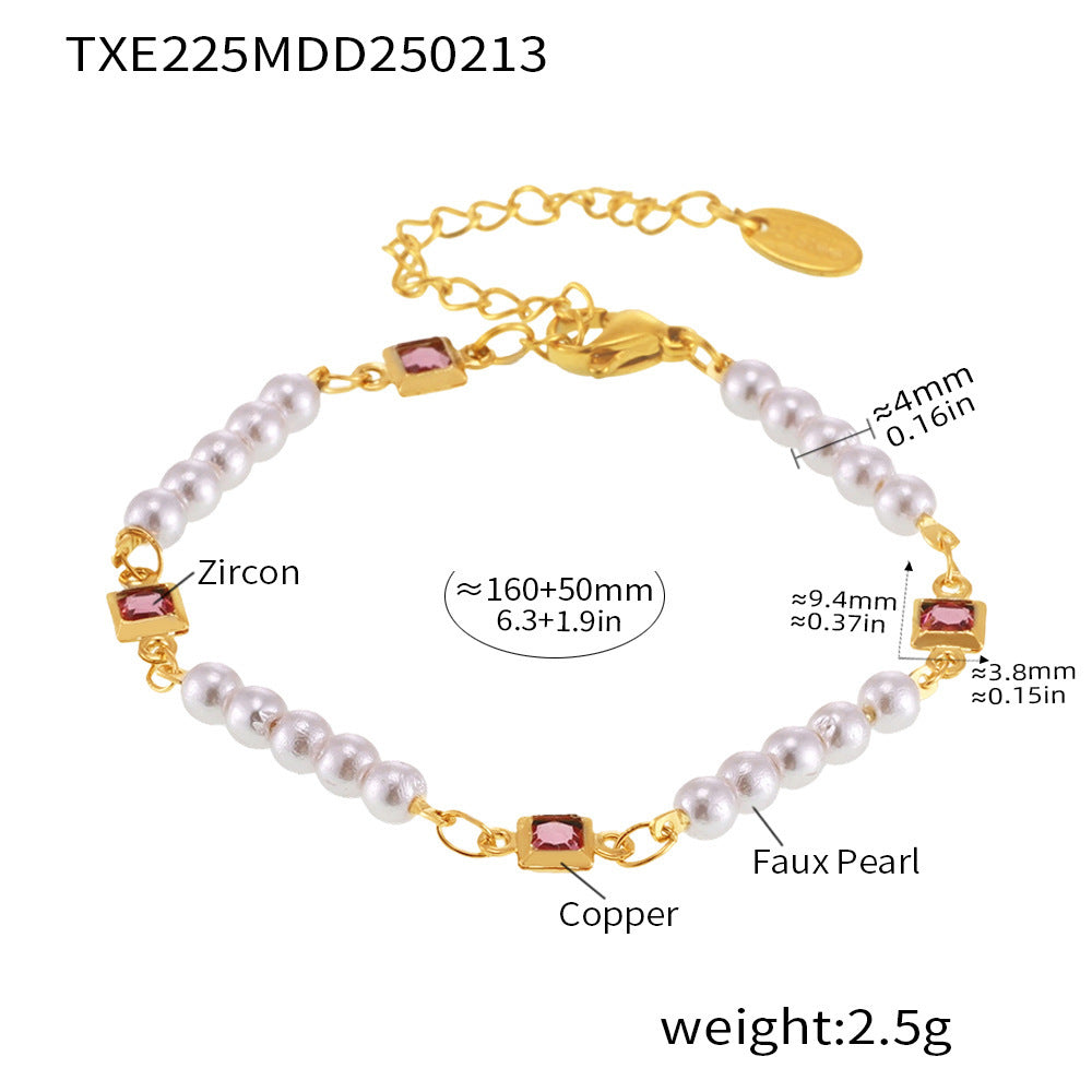 18K Gold-Plated Cubic Zirconia Pearl-Look Necklace or Bracelet