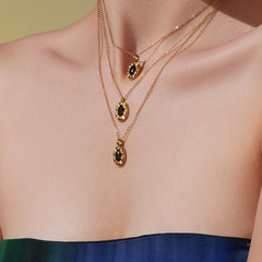 Black Cubic Zirconia Oval Pendant Necklace