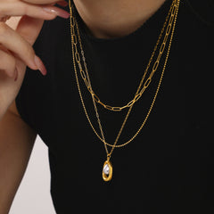Gold-Tone Oval Pearl-Look Pendant Necklace
