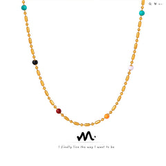 Gold-Tone Colorful Bead Chain Necklace