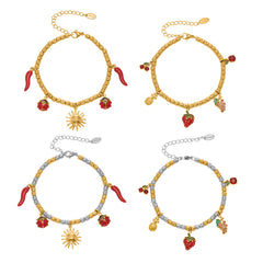 18K Gold-Plated Sun and Chili Charm Bead Bracelet
