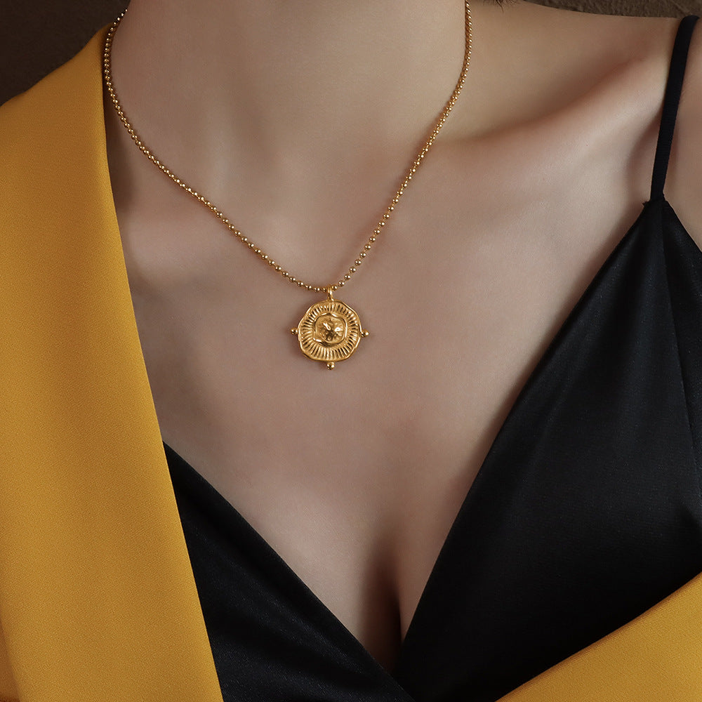 Textured Medallion Pendant Necklace
