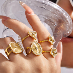 18K Gold-Plated Cubic Zirconia Geometric Open Rings