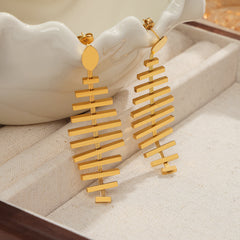 18K Gold-Plated Fishbone Dangle Earrings