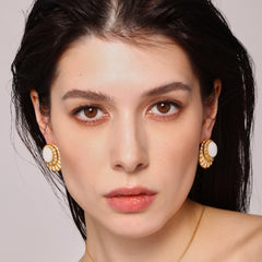 18K Gold-Plated Oval Enamel Halo Stud Earrings