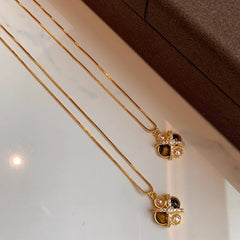 Daphne Vintage-Inspired Tiger-Eye Pearl Necklace